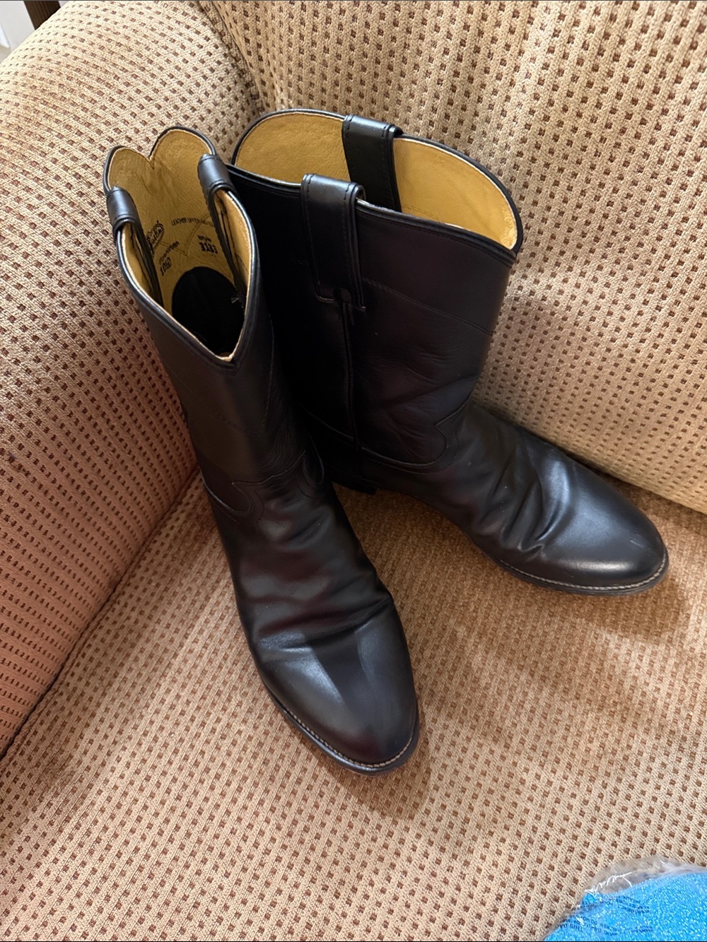 Justin Boots Men's Black Leather Western Cowboy Boots Ropers